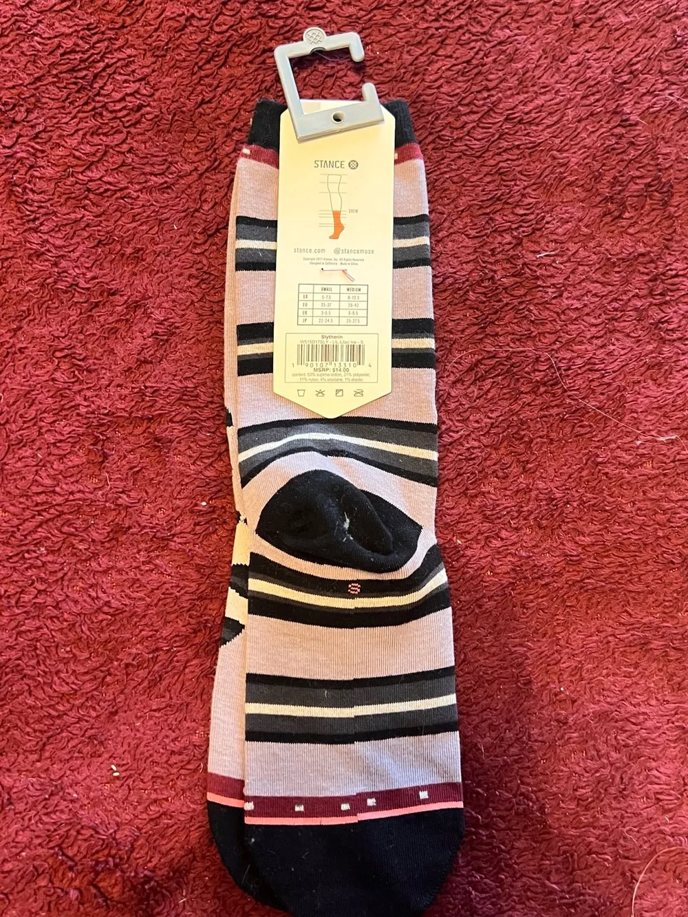 Stance Pink Crew Socks with Black & Cream Snake Motif